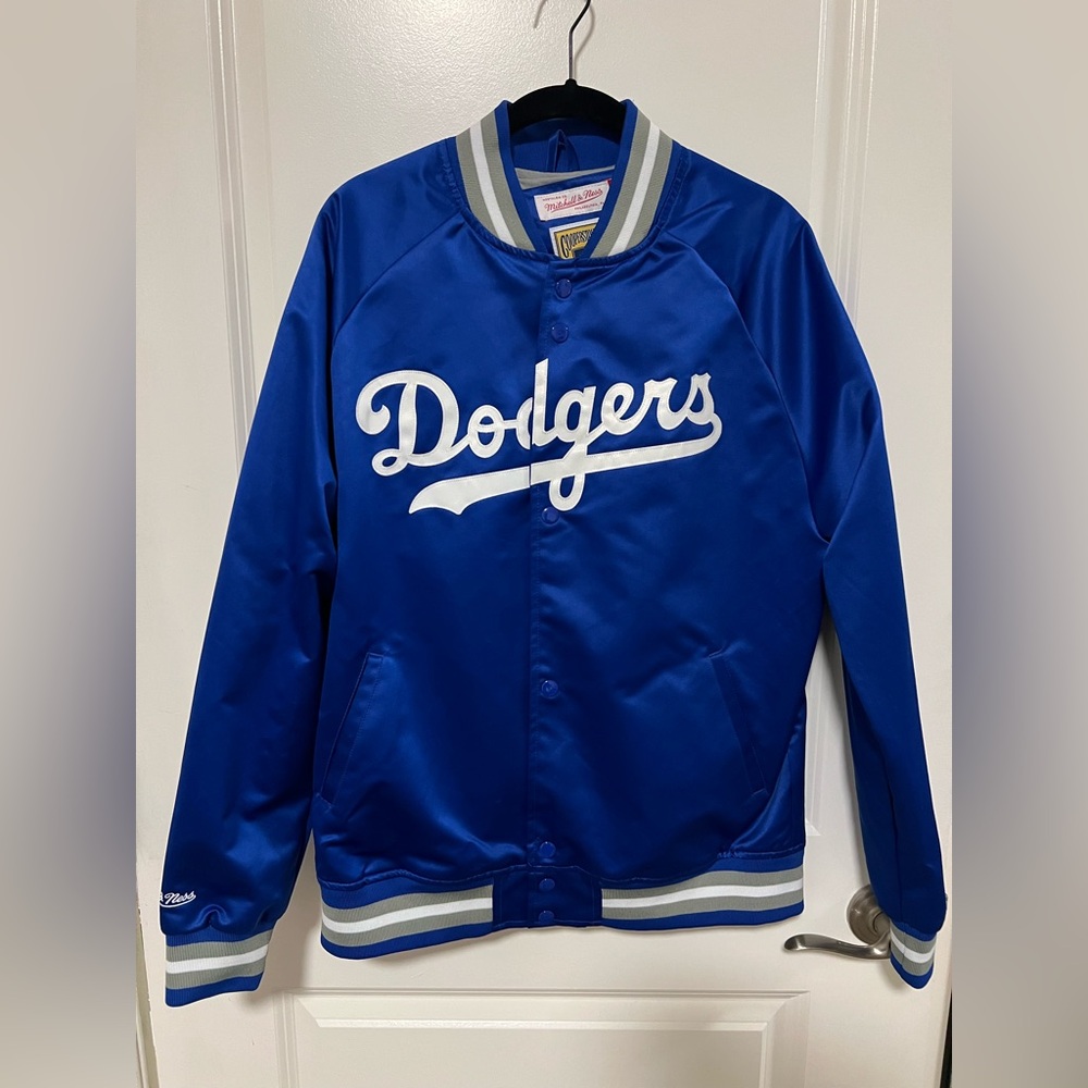 Dodgers M&N Men's Double Clutch Lightweight Satin Jacket Royal